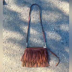 Rebecca Minkoff Finn Fringe Leather Crossbody in Almond